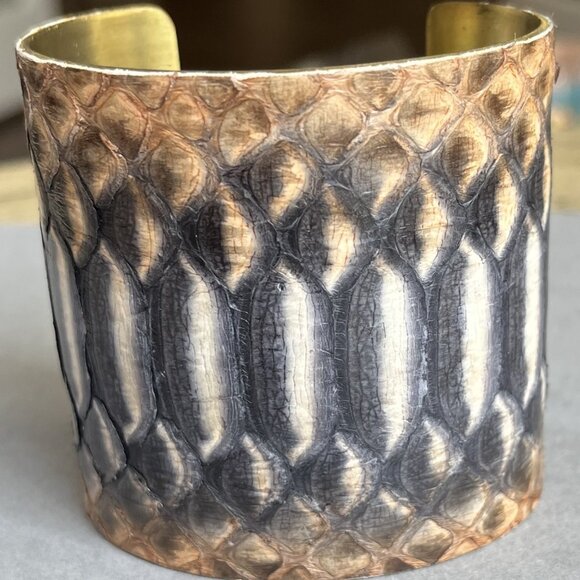 Rustic Cuff  Brass and Snake Skin Super Wide 2.5" Absolutely Stunning! - Picture 2 of 6